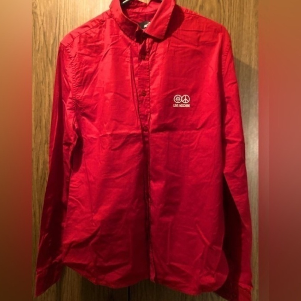 -Love Moschino Mens Red Button Down New without Tags size XL​